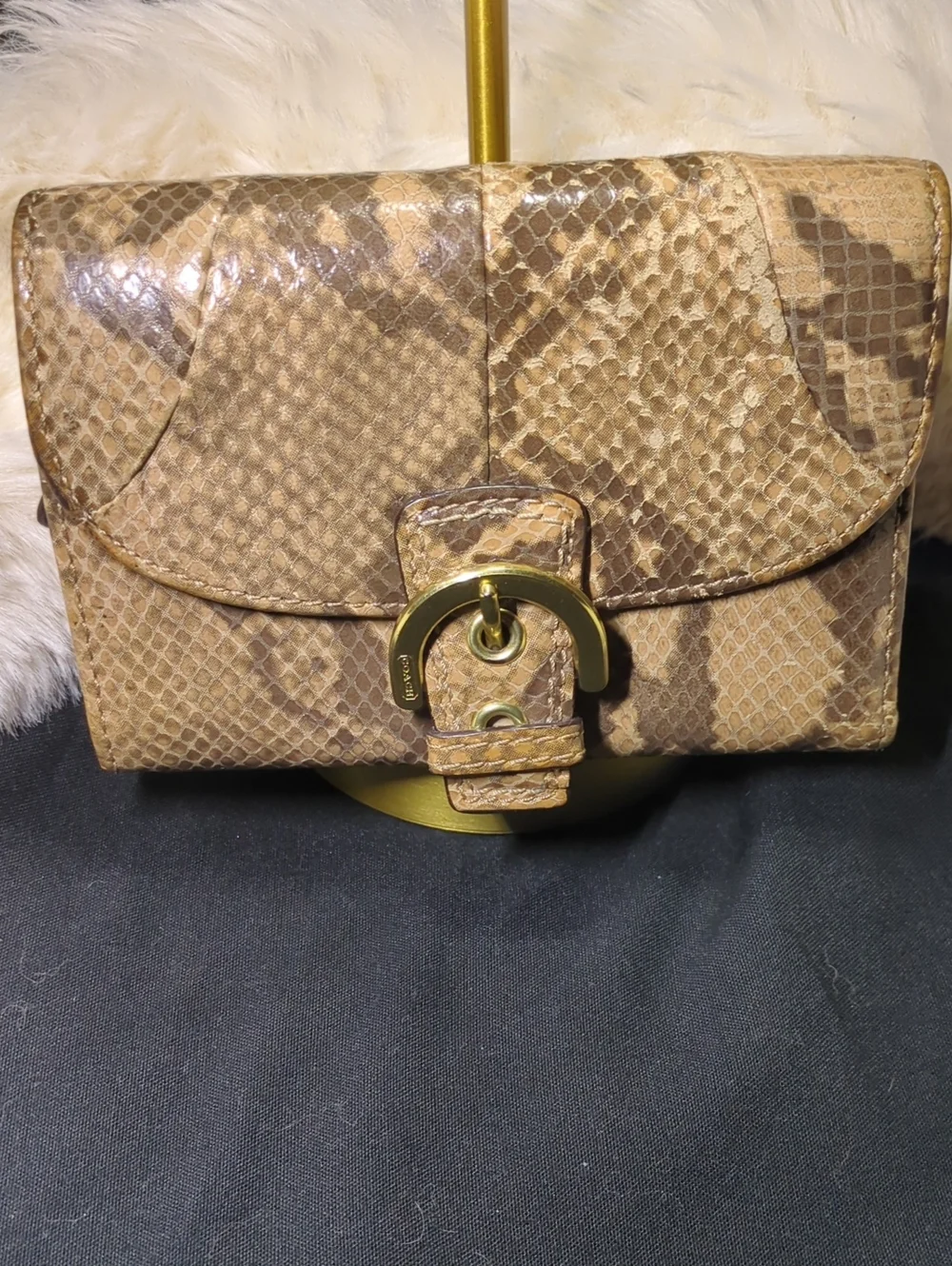 Coach Tan Snakeskin-Print Wallet with Gold Buckle EUC NOW ONLY $75